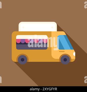 Gelber Food Truck, der Street Food mit leerem Schild für Ihre SMS anbietet Stock Vektor