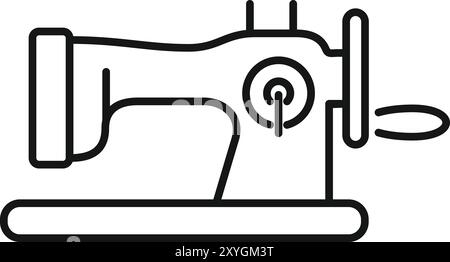 Auf dem Tisch stehende Nähmaschine, die Ausrüstung für handgefertigte Kleidung im Atelier oder zu Hause darstellt Stock Vektor