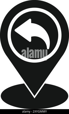 Dieses einfache Symbol enthält eine Positionsnadel mit einem Pfeil nach links, der eine Aktion zum Rückgängigmachen symbolisiert Stock Vektor