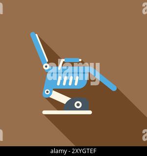 Blauer hydraulischer Stuhl, der mit langem Schatten auf braunem Hintergrund zurücklehnt, einfaches flaches Design der Friseur-Shop-Ausrüstung Stock Vektor