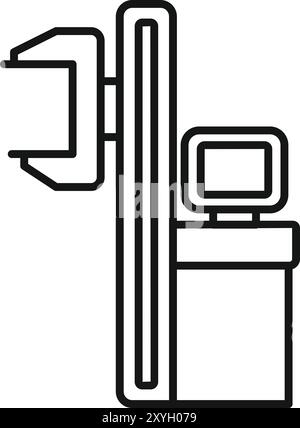 Einfache Linienzeichnung eines Gabelstaplers, der Fracht hebt und das elektronische Bedienfeld für moderne Logistik betont Stock Vektor