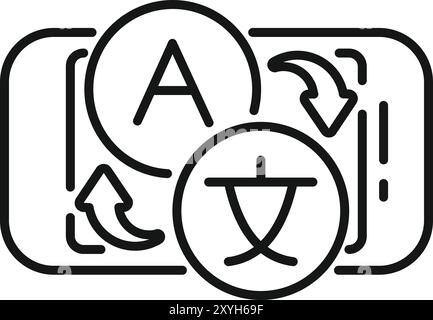 Der Online-Übersetzer konvertiert den englischen Buchstaben A in ein chinesisches Zeichensymbol Stock Vektor