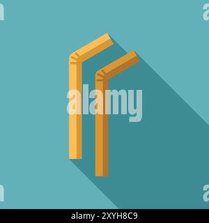 Minimalistisches flaches Design mit zwei Trinkhalmen aus Papier, die einen langen Schatten werfen und den Großbuchstaben r bilden Stock Vektor