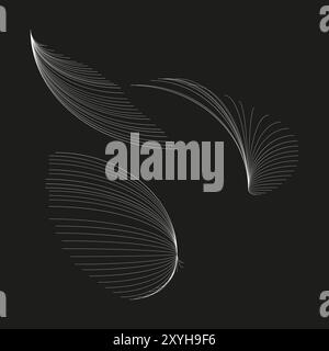 Abstrakte fließende Linien. Dynamisch gekrümmte Formen. Elegante Bewegungsabbildung. Schwarzer Hintergrundvektor. Stock Vektor