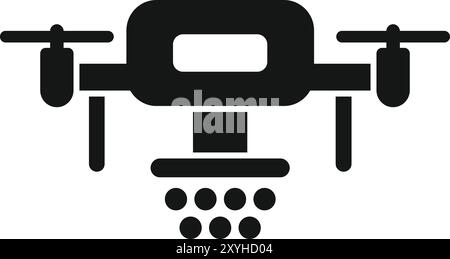 Dieses Vektorsymbol stellt eine Landwirtschaftsdrohne dar, die Feldfrüchte sprüht und moderne Landwirtschaftstechnologie und Innovation zeigt Stock Vektor
