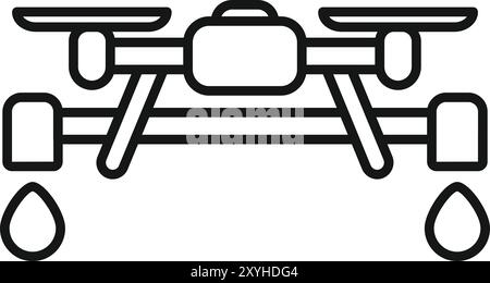 Dieses Symbol steht für eine Landwirtschaftsdrohne, die Flüssigdünger auf das Erntegut sprüht Stock Vektor