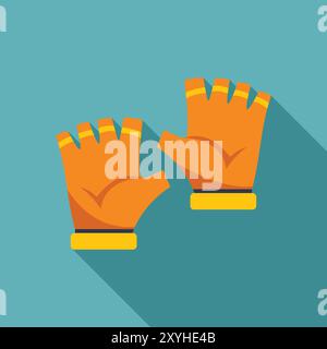 Minimalistische flache Vektor-Illustration eines Paar oranger Handschuhe mit gelben Details, ideal für Themen der Sicherheitsausrüstung Stock Vektor