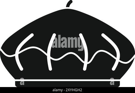 Dieses einfache schwarz-weiße Vektorsymbol repräsentiert eine klassische französische Baskenmütze, die oft mit Künstlern, Dichtern und Intellektuellen in Verbindung gebracht wird Stock Vektor