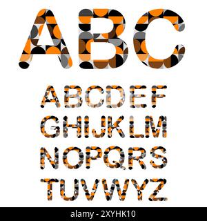 Abstraktes geometrisches modernes Alphabet mit Buchstaben Typografie von Punkten, Kreis- und Quadrat-Formen. Bauhaus-Musterschriftarten Stock Vektor