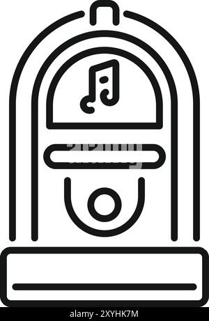 Linienkartenvektor-Symbol einer Jukebox, die Musik mit einem Notizsymbol spielt Stock Vektor