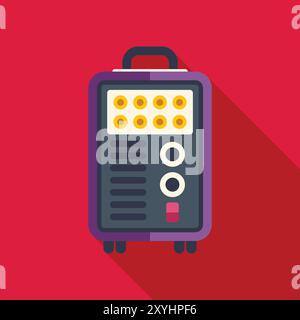 Tragbare Schweißmaschine, die einen langen Schatten auf rotem Hintergrund wirft, industrielles Werkzeugkonzept Stock Vektor