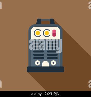 Tragbare Schweißmaschine, die einen langen Schatten auf braunem Hintergrund wirft, in flacher Ausführung Stock Vektor