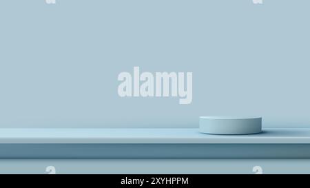 Zylindrisches 3D-Podium auf blauem Regal vor hellem Hintergrund für minimalistische Produktpräsentation und moderne Showcase Stock Vektor