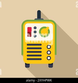 Tragbare Schweißmaschine, die einen langen Schatten auf einem beigefarbenen Hintergrund wirft, in einem flachen Design dargestellt Stock Vektor