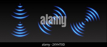 WLAN-Lichteffekt, Symbole für Schallwellen, Radarsignalkonzept. Blaue leuchtende Elemente des drahtlosen Netzwerks Stock Vektor