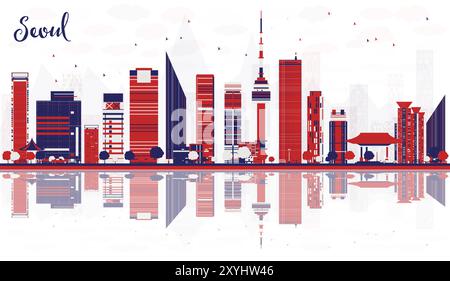Die Skyline der Stadt Seoul Südkorea mit farbigen Gebäuden und Reflexen. Vektorabbildung. Stadtbild mit Wahrzeichen. Stock Vektor