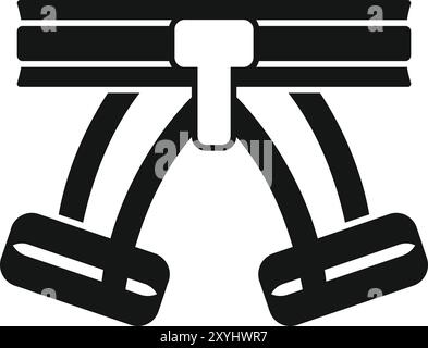 Dieses einfache schwarz-weiße Vektorsymbol stellt ein Klettergeschirr dar, eine wichtige Sicherheitsausrüstung für Bergsteigen und Klettern Stock Vektor