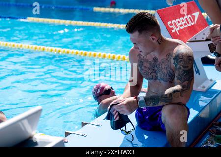 29. August 2024, Thalheim bei Wels, Österreich, Österreich: Soldat, die einen Beinkampf in der Oblast Luhansk verloren haben, der auf 1000 Metern im Schwimmwettbewerb von einer Mannschaft mit ukrainischen Soldaten gesehen wurde, die an der Front verletzt wurden. Viele der Soldaten verloren im Kampf Gliedmaßen, während andere einen Teil ihres Körpers gelähmt hatten. Schwimmen hilft ihnen bei den Erholungsprozessen. (Kreditbild: © Andreas Stroh/ZUMA Press Wire) NUR REDAKTIONELLE VERWENDUNG! Nicht für kommerzielle ZWECKE! Stockfoto