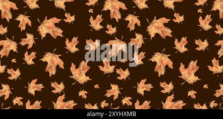 Nahtlose Muster Herbst Helle Ahornblätter. Sukkulente Illustration Mit Aquarell. Brauner Hintergrund. Für Heimtextilien, Wallpaper, Verpackung, Website Des Stockfoto