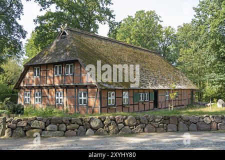 Heidemuseum DAT ole Huus, Niederdeutsches Hallenhaus, Wilsede, Bispingen, Lüneburger Heide, Niedersachsen, Deutschland, Europa Stockfoto