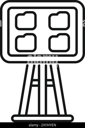 Einfaches Vektorsymbol einer Anzeigetafel mit vier leeren Zellen zur Anzeige der Ergebnisse auf einem Stativ Stock Vektor