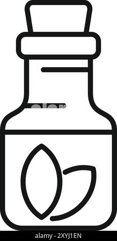 Lineares Symbol einer Korkenflasche mit ätherischem Öl und Blättern Stock Vektor