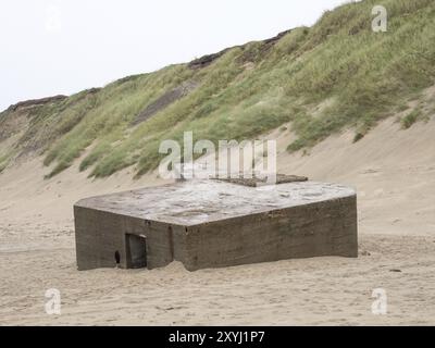 Ruinen eines Bunkers aus dem Zweiten Weltkrieg an der Küste Dänemarks Stockfoto