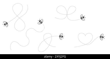 Ein pulsierendes Ballett. Bienen kreieren anmutige gepunktete Muster aus Spiralen, Loops und herzförmigen Designs in der Luft Stock Vektor