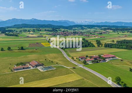 Panoramablick über die Osterseen bei Iffeldorf im bayerischen Oberland Stockfoto