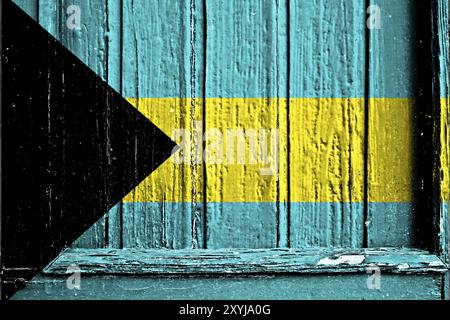 Flagge der Bahamas auf Holzrahmen gemalt Stockfoto