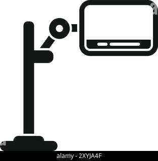 Roboterarm mit Tablet-Symbol in schlichtem Stil, isoliert auf weißem Hintergrund Stock Vektor