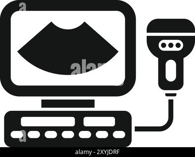 Schwarz-weißes Vektorsymbol eines Ultraschallgeräts, das einen Baby-Scan anzeigt Stock Vektor