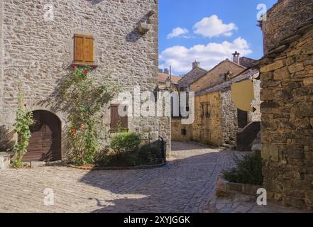 La Couvertoirade, La Couvertoirade eine mittelalterliche Festungsstadt in Aveyron, Frankreich, Europa Stockfoto