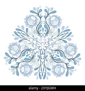 Dekorative Vektor-Illustration des floralen Mandalas in den blauen Farben isoliert auf weißem Hintergrund. Kunstvoll verzierte, blumige Kreisclips mit blühenden Blumen Stock Vektor