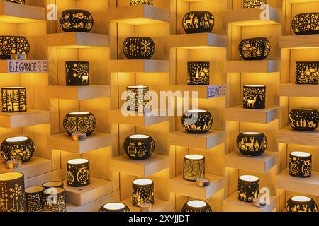 Teelichter am Weihnachtsmarkt am Stephansdom, Stephansplatz, Wien, Österreich, Europa Stockfoto