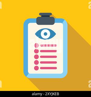 Dieses Symbol verfügt über eine Zwischenablage mit einem Augensymbol und einer Checkliste, die eine Überprüfung des Sehvermögens oder einer Augenuntersuchung darstellt Stock Vektor
