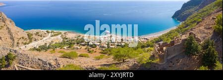 Griechische Dorf Agia Roumeli, Chania, Kreta, Griechenland. Stockfoto