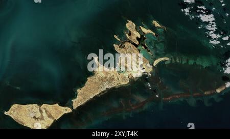 Chergui-Insel im Mittelmeer – östliches Becken auf einem Satellitenbild vom 14. Februar 2024 Stockfoto