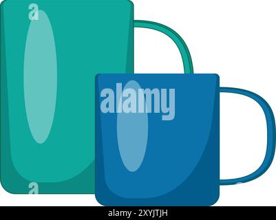 Zwei Becher stehen nebeneinander, wobei der kleinere Becher etwas vor dem größeren stehen Stock Vektor