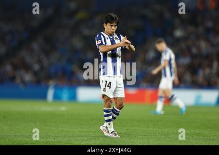 San Sebastian, Spanien. August 2024. Takefusa Kubo (Sociedad) Fußball/Fußball : spanisches Spiel "LaLiga EA Sports" zwischen Real Sociedad 1-2 Deportivo Alaves in der reale Arena in San Sebastian, Spanien. Quelle: Mutsu Kawamori/AFLO/Alamy Live News Stockfoto