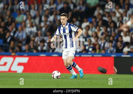 San Sebastian, Spanien. August 2024. Benet Turrientes (Sociedad) Fußball/Fußball : spanisches Spiel "LaLiga EA Sports" zwischen Real Sociedad 1-2 Deportivo Alaves in der reale Arena in San Sebastian, Spanien. Quelle: Mutsu Kawamori/AFLO/Alamy Live News Stockfoto