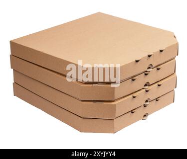 Packschachteln mit Pizza auf weißem Hintergrund Stockfoto