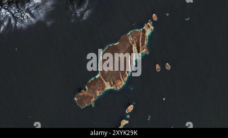 Jazirat al Hanish al Kabir Island im Roten Meer auf einem Satellitenbild vom 22. Oktober 2023 Stockfoto