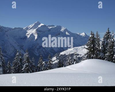 Wunderschöne Winterlandschaft im Berner Oberland Stockfoto