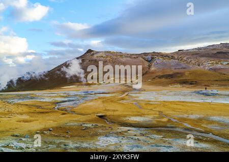 Blick auf Hverir geothermische Gebiet in Nord-Island Stockfoto