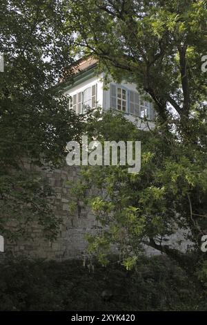 Gartenschuppen auf dem Zinnen in Mühlhausen Stockfoto