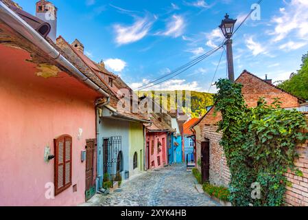 Mittelalterliche Stadtarchitektur in Sighisoara, historischer Region Siebenbürgens, Rumänien, Europa Stockfoto