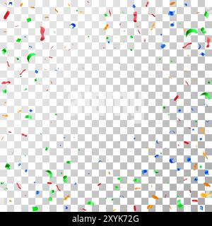 Partykonfetti in 3D-Farbe auf transparentem Hintergrund. Stock Vektor