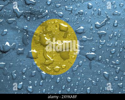 Flagge von Palau mit Regentropfen Stockfoto