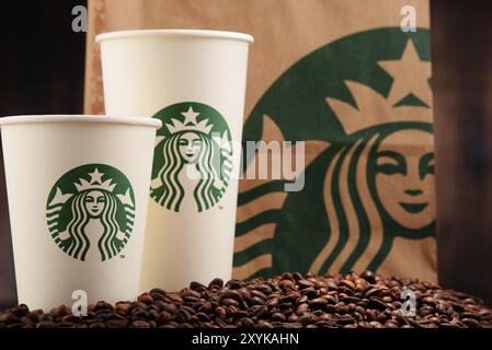 Starbucks, Kaffeefirma und Kaffeehauskette, gegründet in Seattle, Wa. USA, im Jahr 1971, heute das größte Geschäft dieser Art in der Welt. Stockfoto